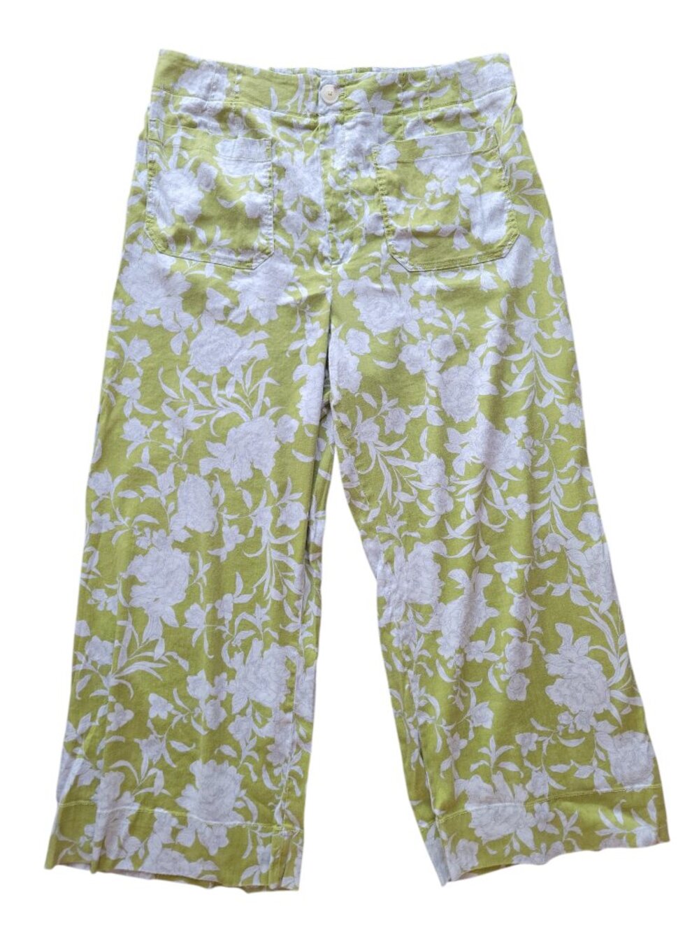 Maeve by Anthropologie Green and Blue Leaf Print London Wide Leg Pants Size XL - Picture 2 of 12